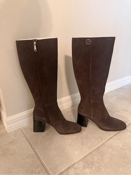 Coach Shoes - Coach Dark Brown Suede Boots with Block Heel